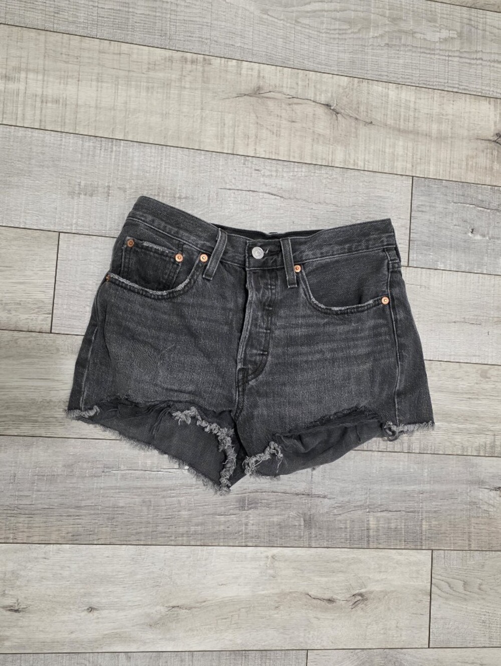 Levis 501 Black/Grey Distressed Denim Shorts